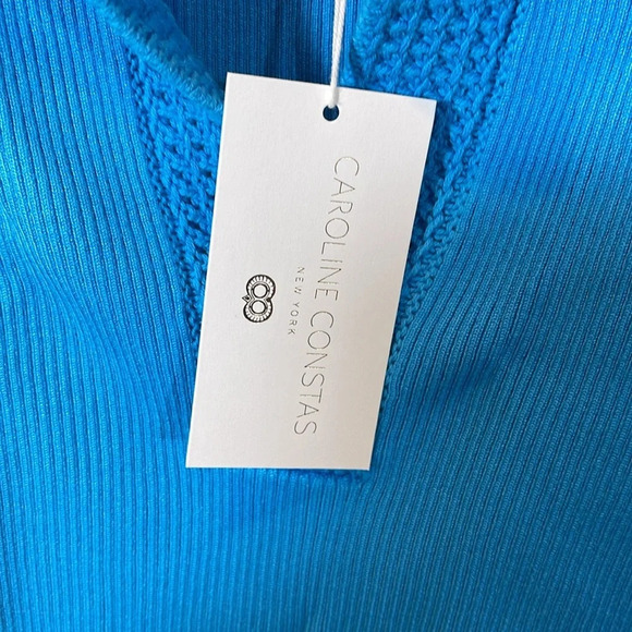 Caroline Constas Knit Blue Ribbed V Neck Crochet Collar Tank size medium - Picture 3 of 4